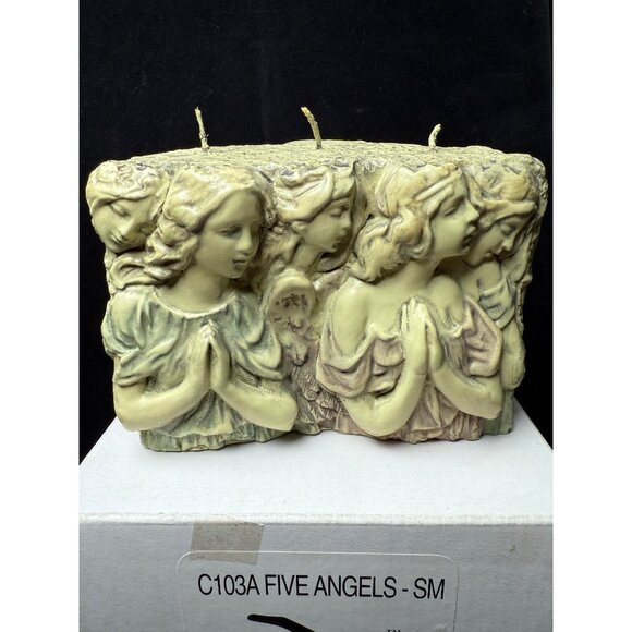 2001 Vintage eDeco Studios Decorative 3-Wick 3D Carved 5 Angels Candle - C103A - Picture 2 of 9